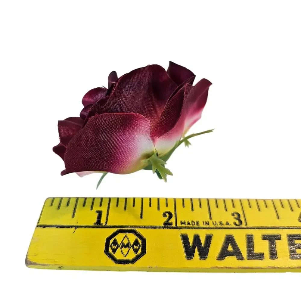 105 Wine Color Satin Rose Heads Lot Open Roses Buds Stemless Wedding Craft Decor